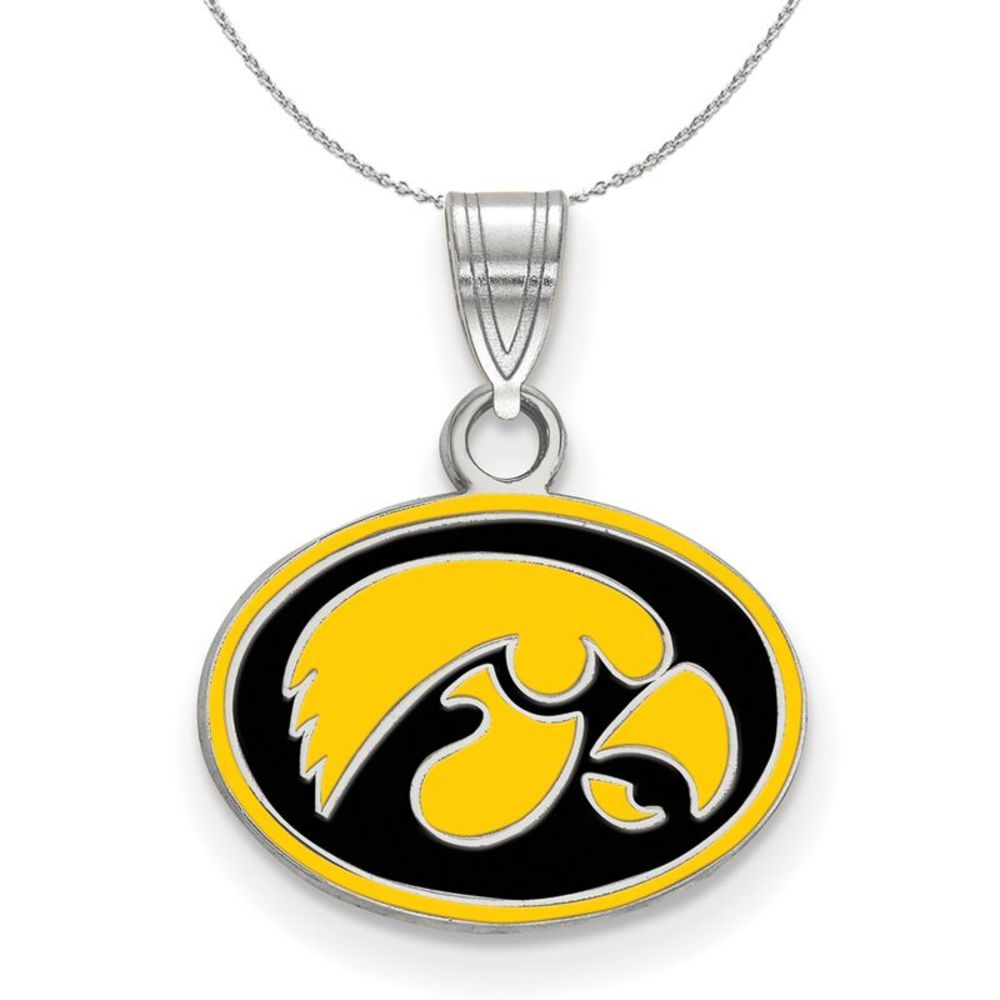 Sterling Silver U. of Iowa Small Enamel Disc Necklace - 16 Inch